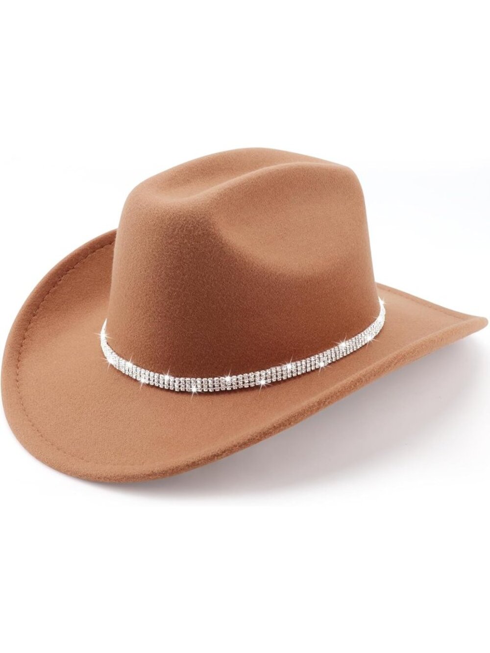 Unisex Khaki Western Cowboy Felt Wide Brim Fedora Belt Buckle Imported Hat